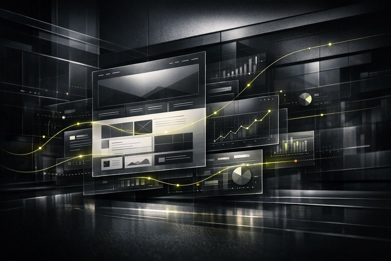 Abstract premium digital architecture with floating interface planes and conversion paths